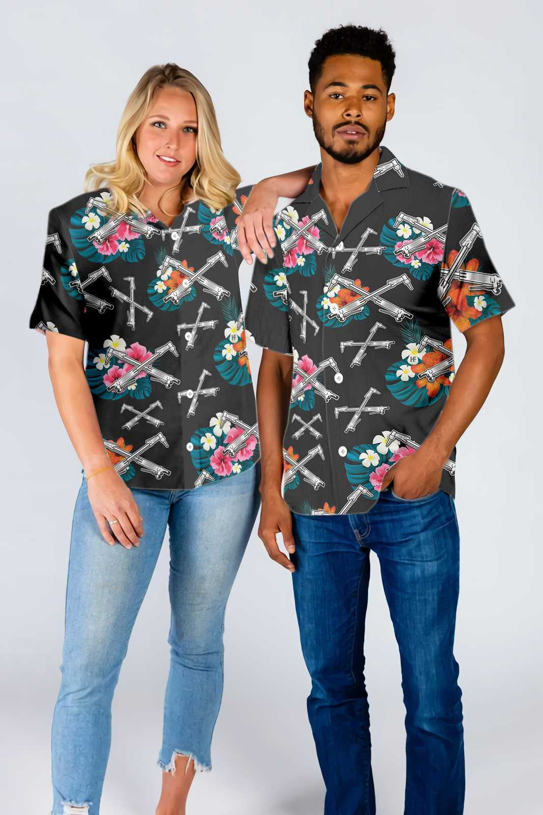 Ironworker Tropical In Black Style Pretty Ornamental Hawaiian Shirt, Hawaiian Shirt Gift, Christmas Gift