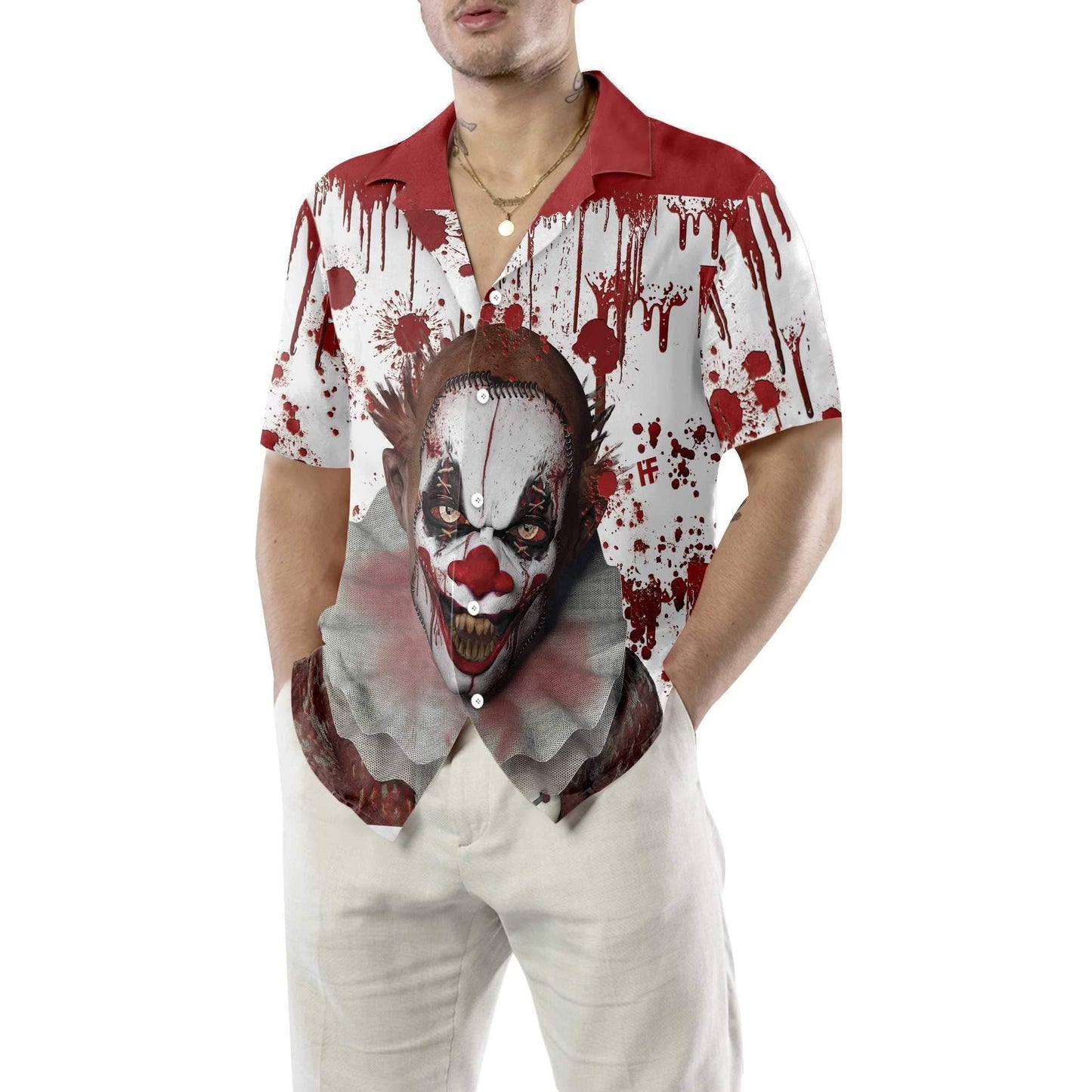 Scary Halloween Clown Faces With Blood Pattern Design Hawaiian Shirt, Hawaiian Shirt Gift, Christmas Gift