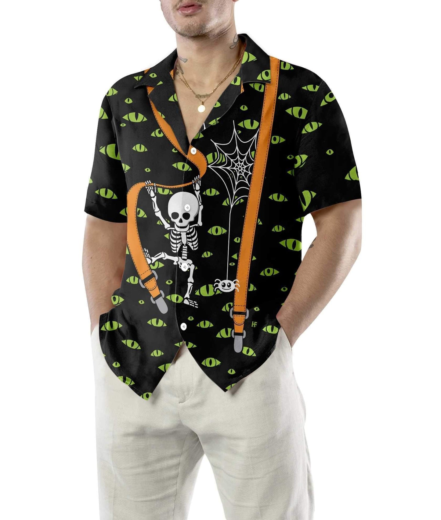 Great Halloween Skeleton And Monster Eyes Hawaiian Shirt,Hawaiian Shirt Gift, Christmas Gift
