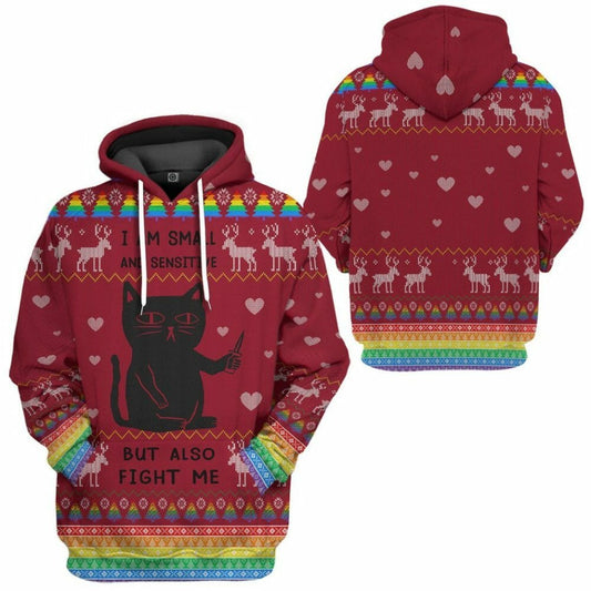 3D Ugly Christmas Ich bin klein und empfindlich, aber kämpfe auch gegen mich Custom Hoodie Bekleidung