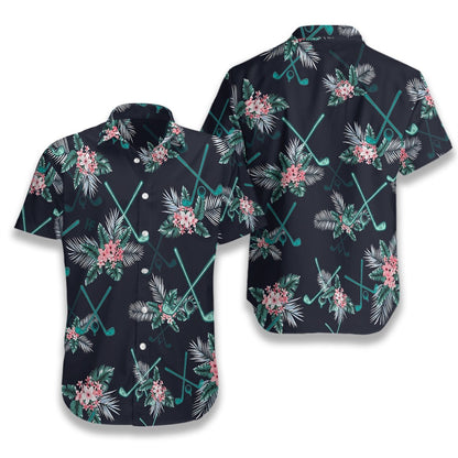 Golf Tropical On Black Background Design Hawaiian Shirt,Hawaiian Shirt Gift, Christmas Gift