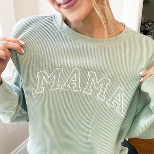 Waffle Knit Mama Crewneck Sweatshirt, Embroidered Mama Sweatshirt