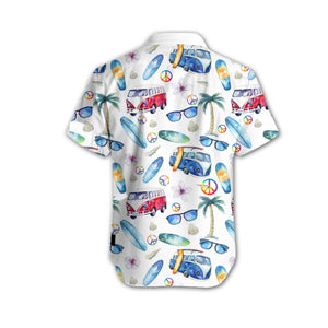 Adorable Hippie Car Beach Design Hawaiian Shirt, Hawaiian For Gift