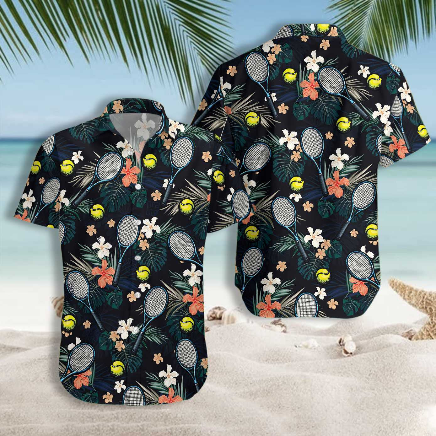 Cool Tropical Floral Tennis Design Hawaiian Shirt,Hawaiian Shirt Gift, Christmas Gift