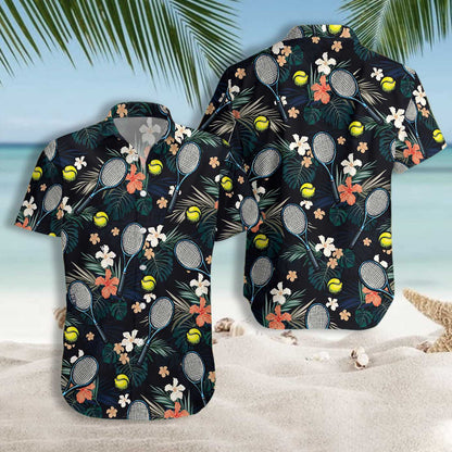 Cool Tropical Floral Tennis Design Hawaiian Shirt,Hawaiian Shirt Gift, Christmas Gift