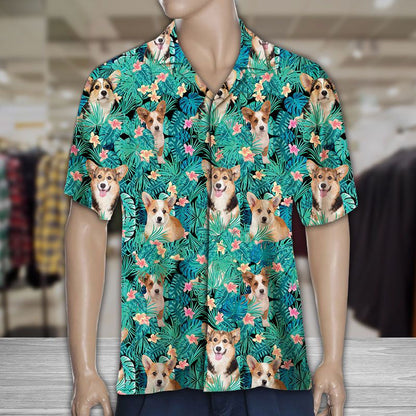Pembroke Welsh Corgi Tropical Leaves And Flower Pattern Hawaiian Shirt, Hawaiian Shirt Gift, Christmas Gift