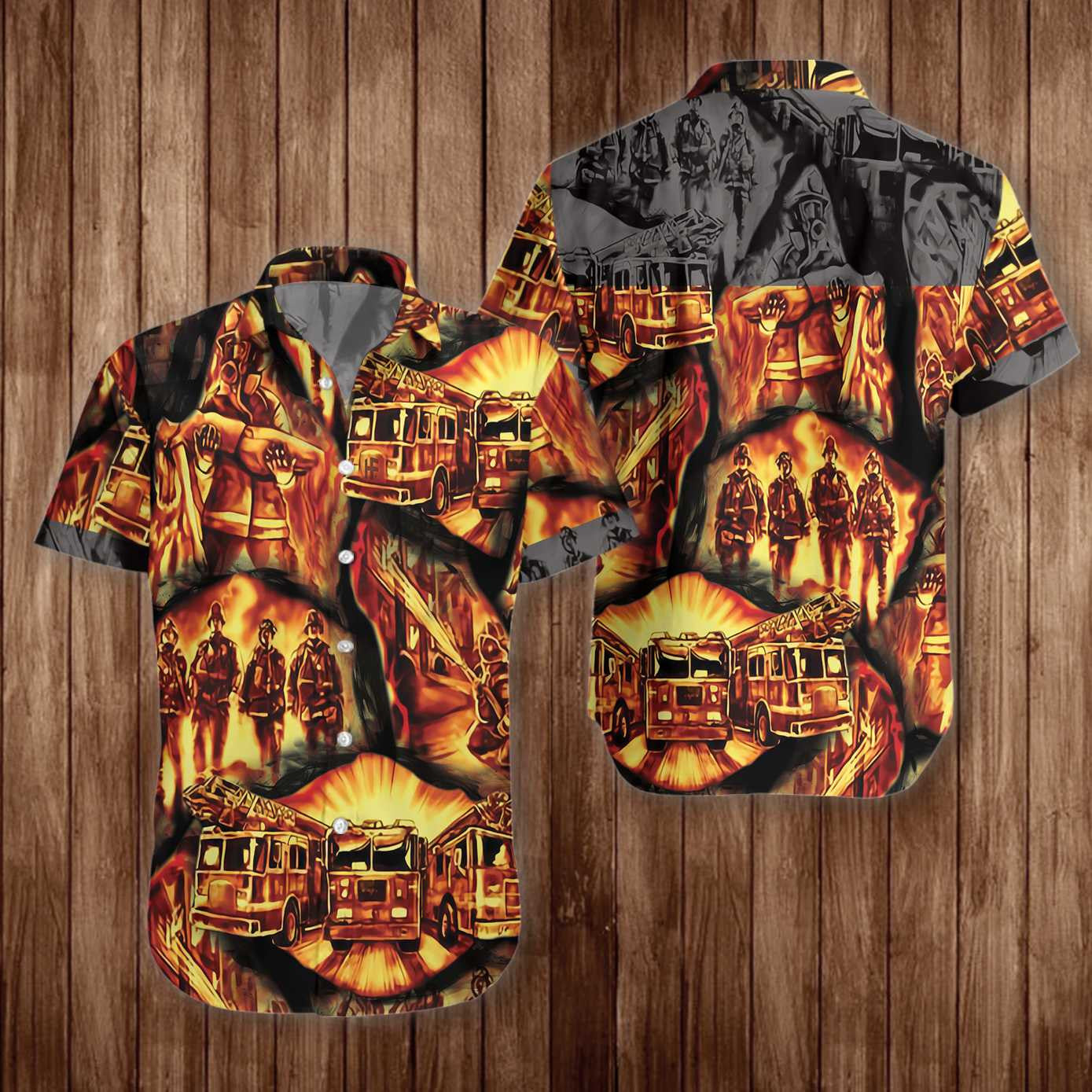 Firefighter Symbol In Fire Black Version Hawaiian Shirt,Hawaiian Shirt Gift, Christmas Gift