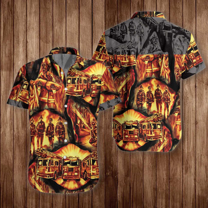 Firefighter Symbol In Fire Black Version Hawaiian Shirt,Hawaiian Shirt Gift, Christmas Gift
