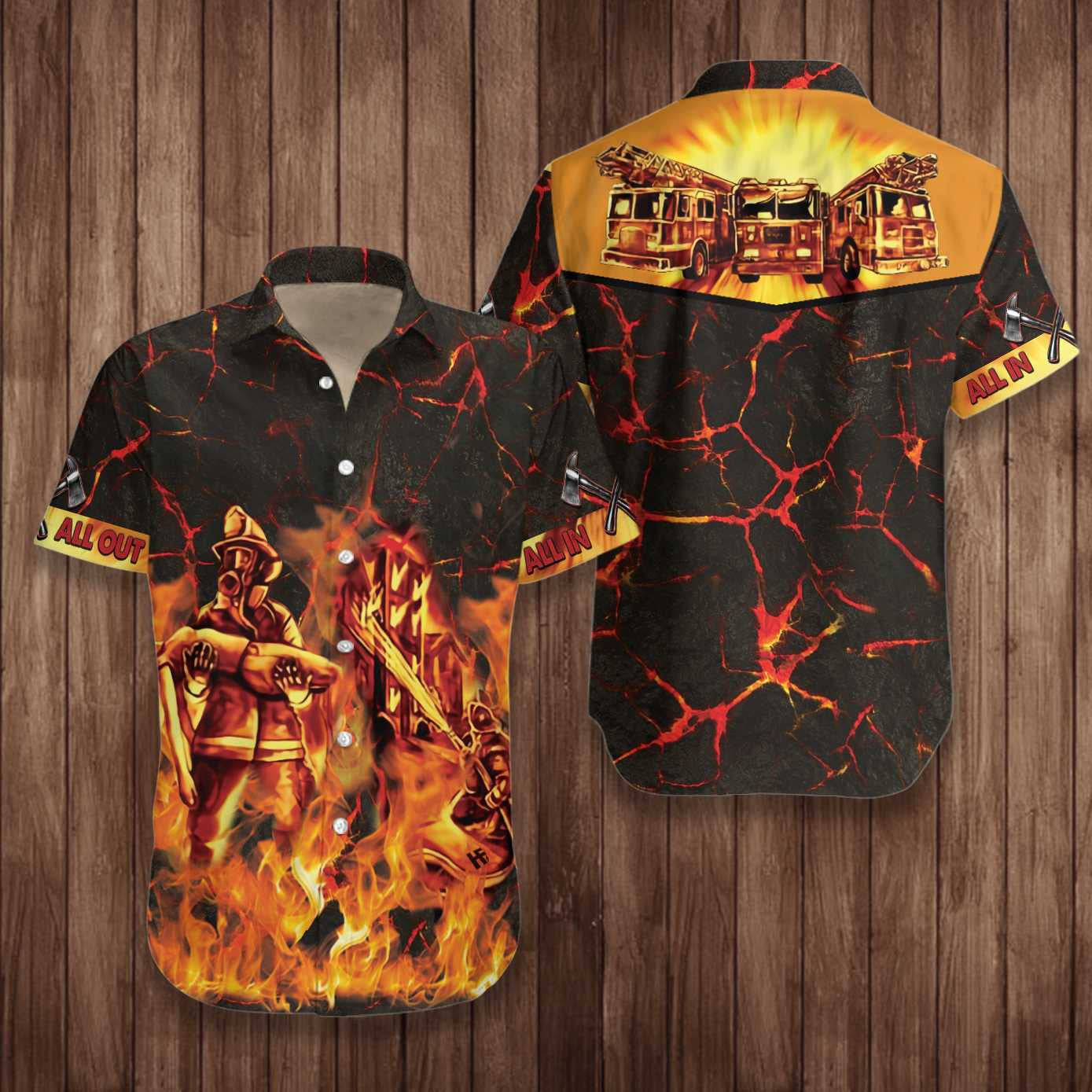 All In All Out Firefighter In Fire Brave Man Hawaiian Shirt, Hawaiian Shirt Gift, Christmas Gift