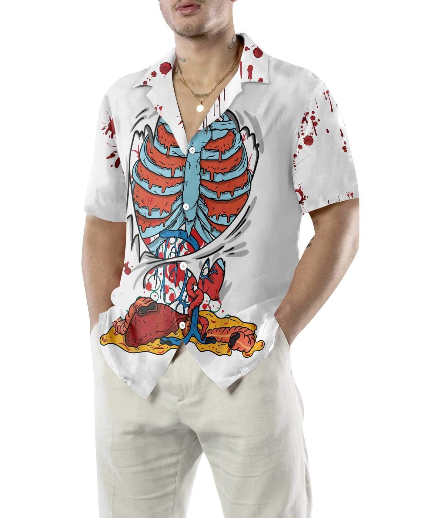 Creepy Ripped Open Rib Cage Organs Dramatic Hawaiian Shirt, Hawaiian Shirt Gift, Christmas Gift