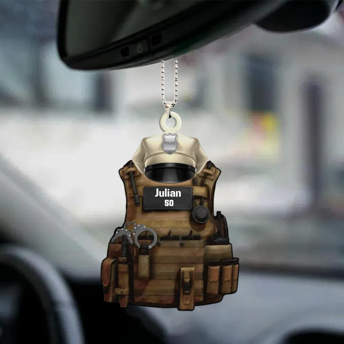Personalized Police Car Hanging Ornament Police Bulletproof Vest With Service Cap Ornament, Christmas Decoration