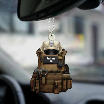 Personalized Police Car Hanging Ornament Police Bulletproof Vest With Service Cap Ornament, Christmas Decoration