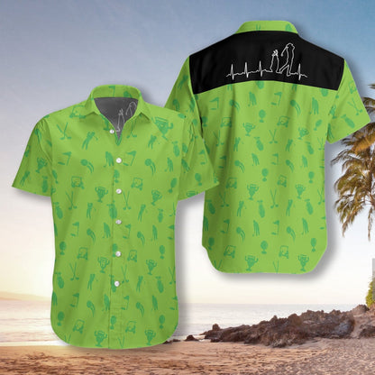 Golf Heartbeat Lifeline Tiny Pattern On Green Theme Hawaiian Shirt, Hawaiian Shirt Gift, Christmas Gift