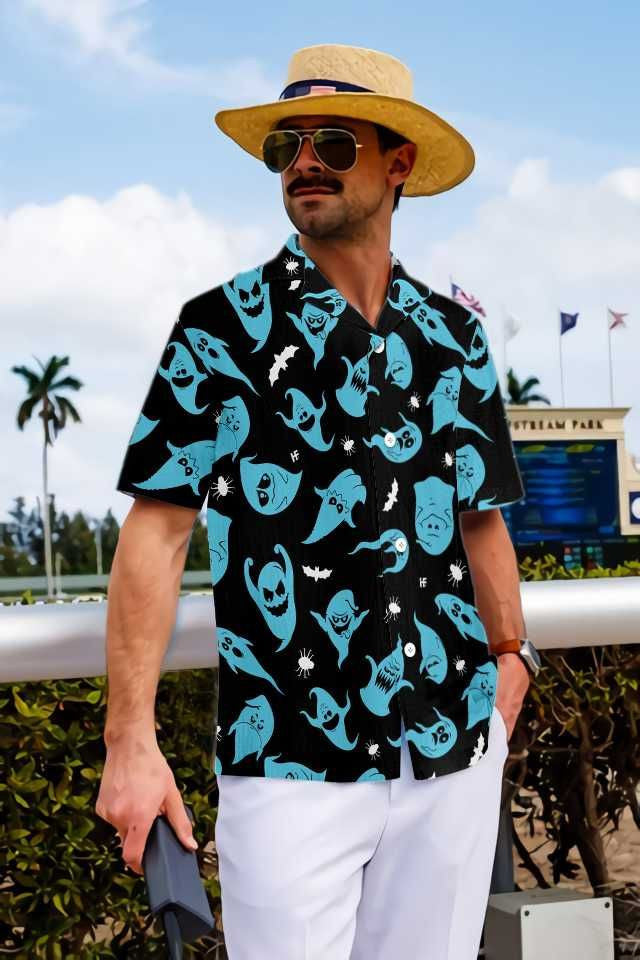 Turquoise Ghost Naughty Halloween Colorful Hawaiian Shirt, Hawaiian For Gift