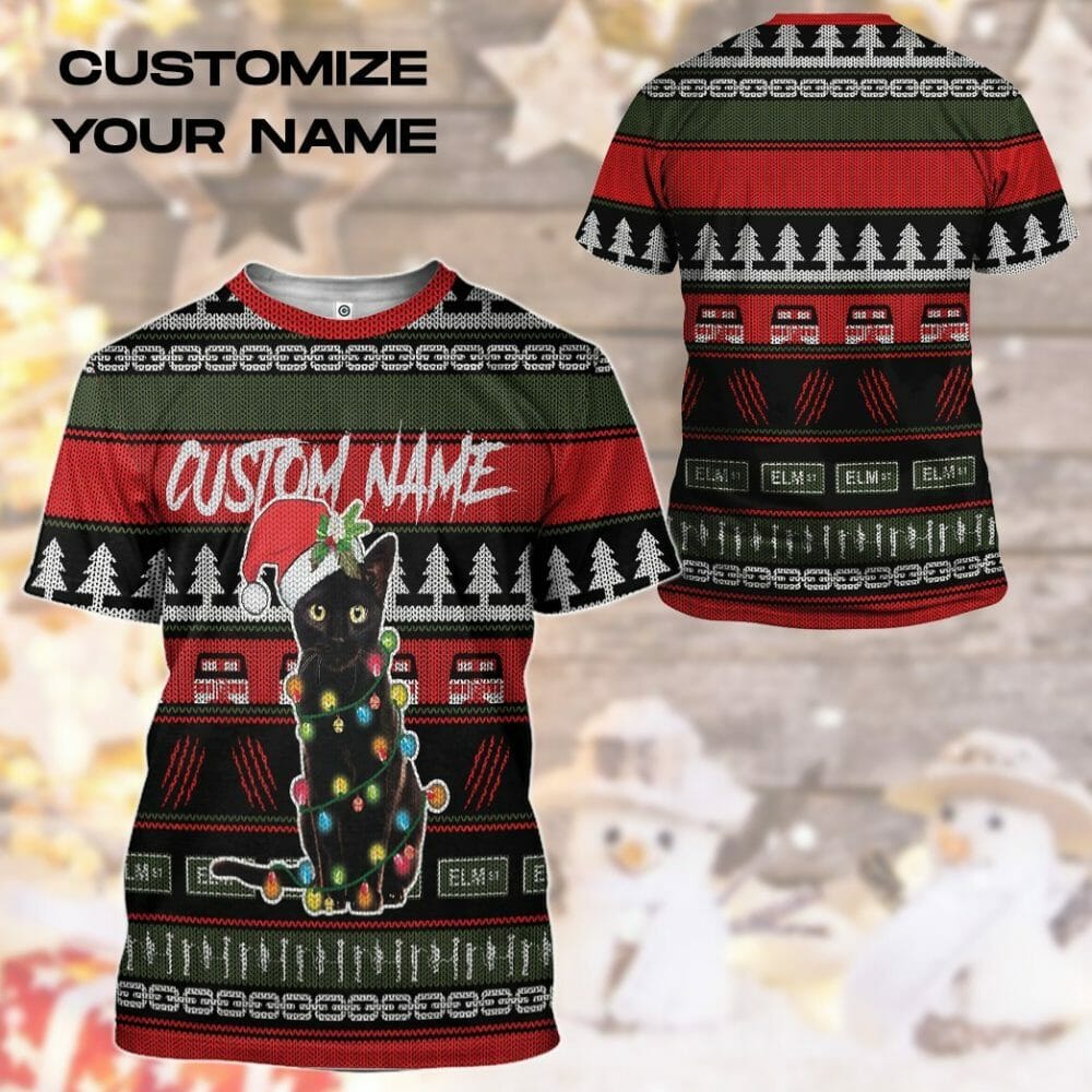 3D Custom Schwarze Katze Hässliche Weihnachten T-Shirt Hoodie Bekleidung