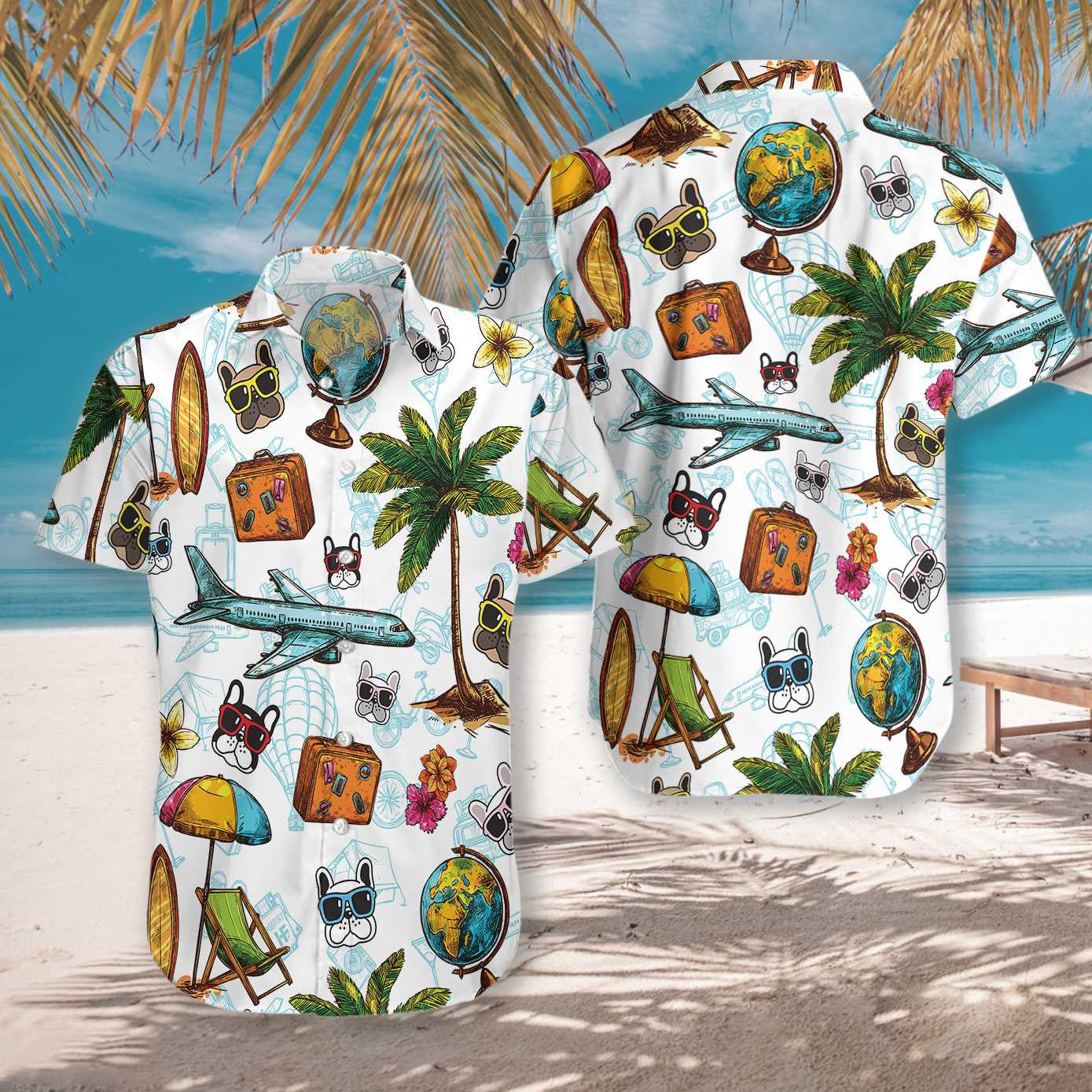 French Bulldog Sunglasses Aloha Travel Around The World Hawaiian Shirt, Hawaiian Shirt Gift, Christmas Gift