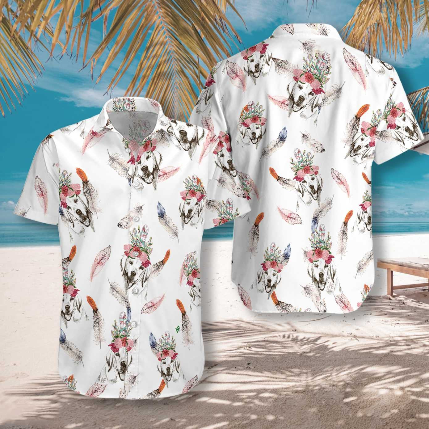 Labrador Retriever Boho Chic Dogs White Background Hawaiian Shirt, Hawaiian Shirt Gift, Christmas Gift