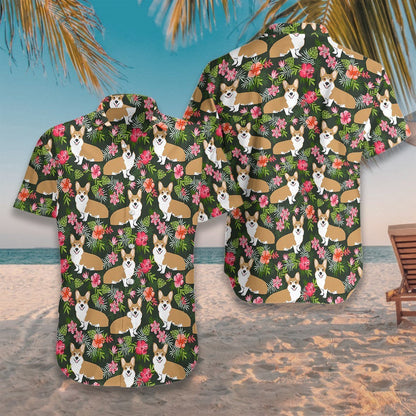 Into Pet Corgi Tropical Flower Design Hawaiian Shirt, Hawaiian For Gift