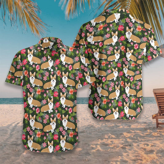 Into Pet Corgi Tropical Flower Design Hawaiian Shirt, Hawaiian For Gift