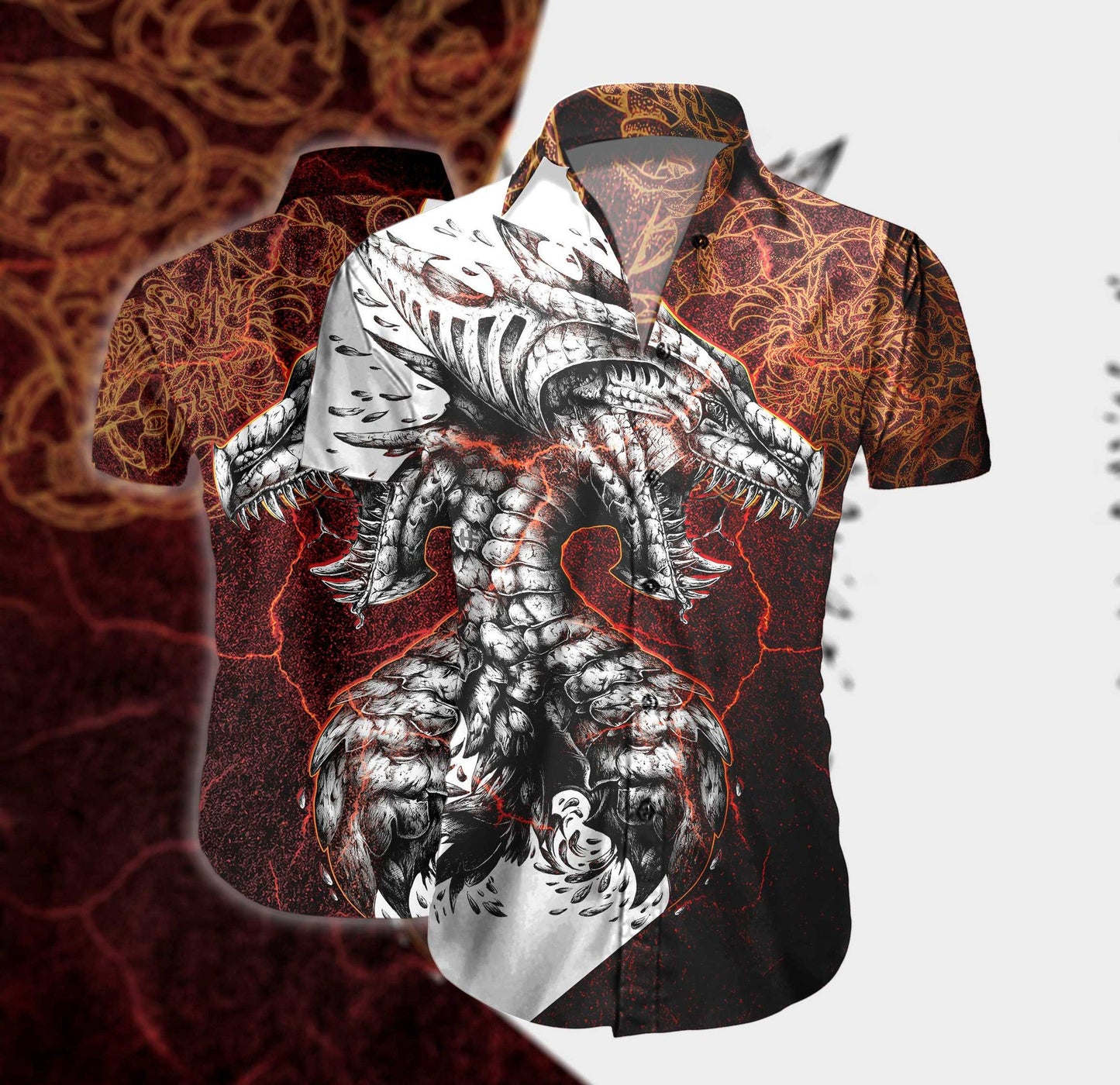 Tattoo Dragon Gold Pattern Design Hawaiian Shirt,Hawaiian Shirt Gift, Christmas Gift