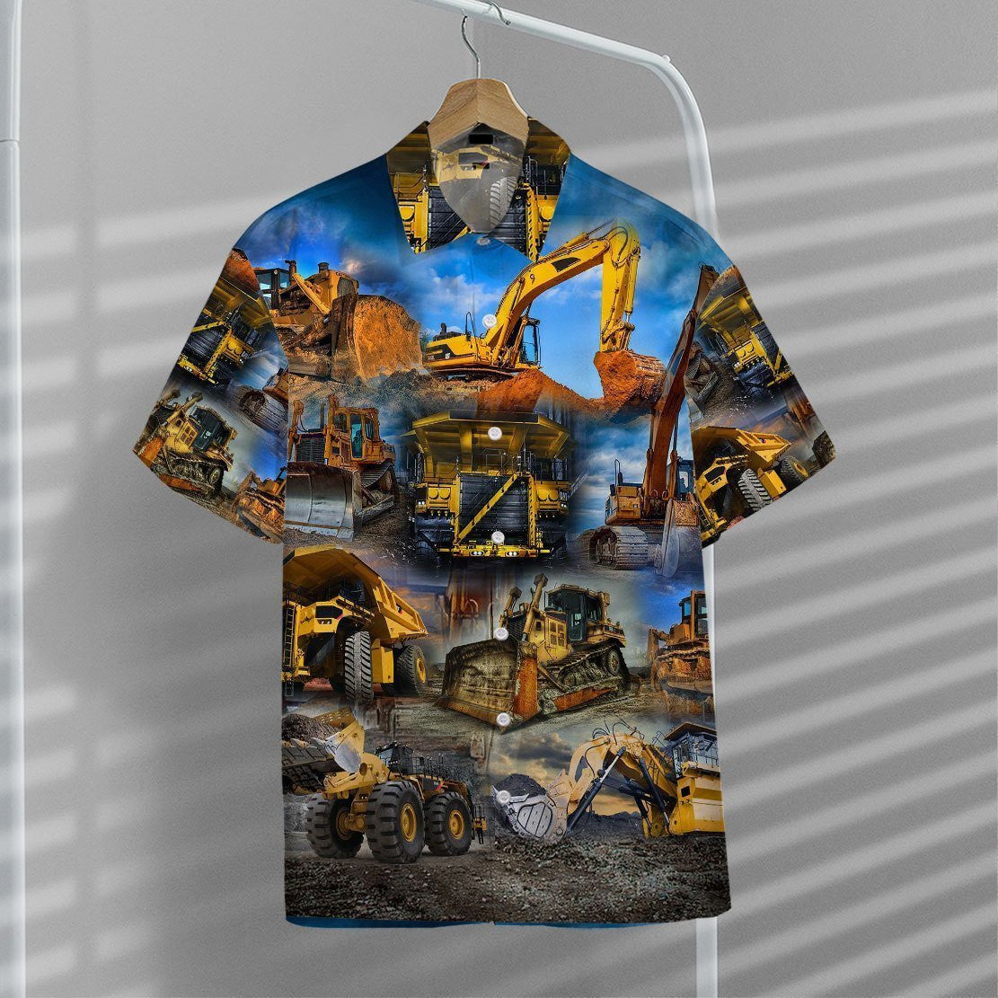 Excavator And Sky Tropical Background Design Hawaiian Shirt,Hawaiian Shirt Gift, Christmas Gift