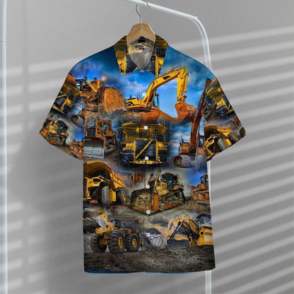 Excavator And Sky Tropical Background Design Hawaiian Shirt,Hawaiian Shirt Gift, Christmas Gift