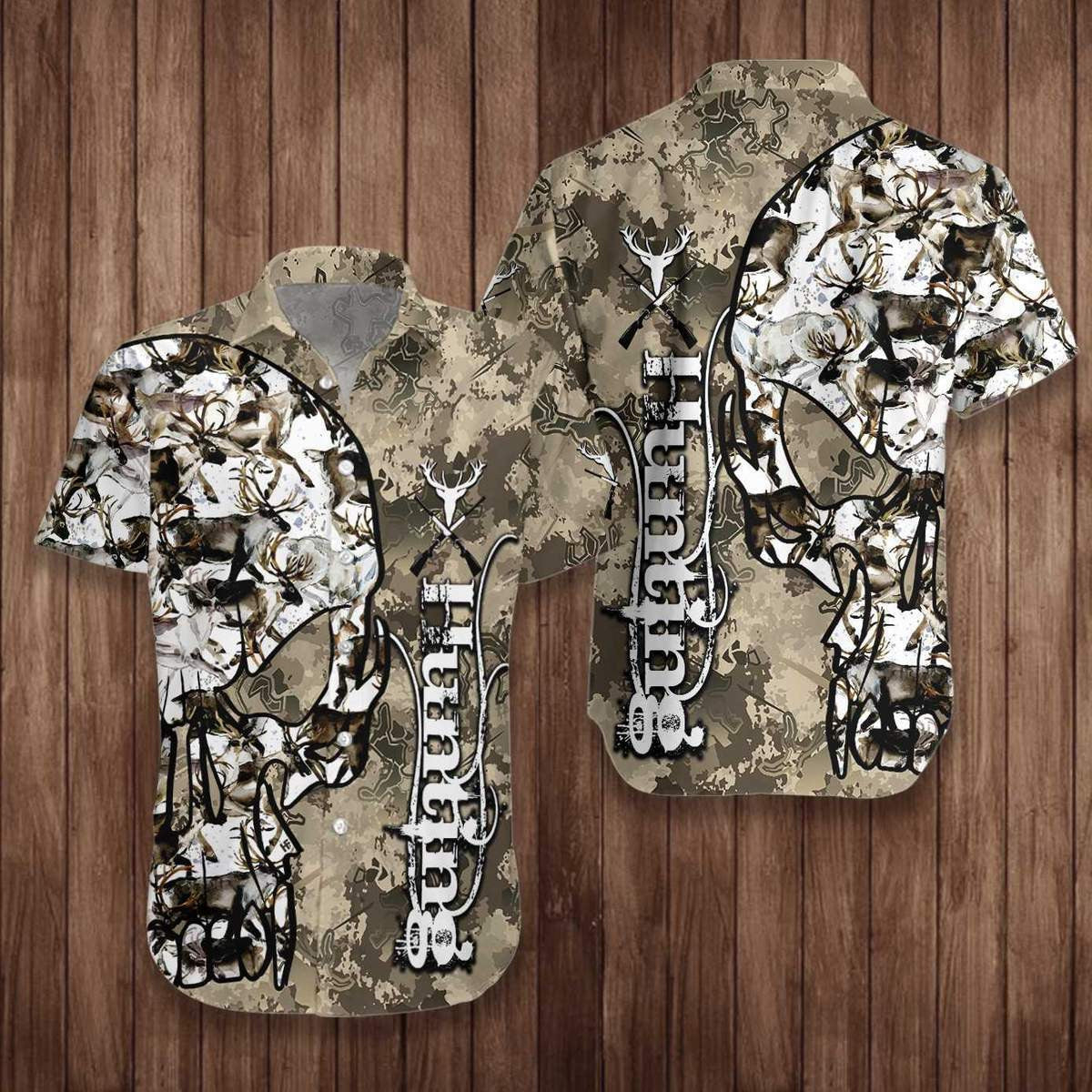 Hunting Camo And Skull Pattern Hawaiian Shirt, Hawaiian Shirt Gift, Christmas Gift