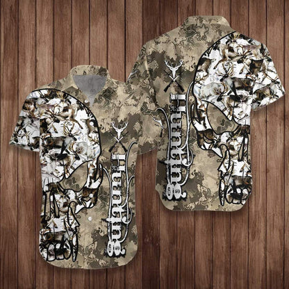 Hunting Camo And Skull Pattern Hawaiian Shirt, Hawaiian Shirt Gift, Christmas Gift