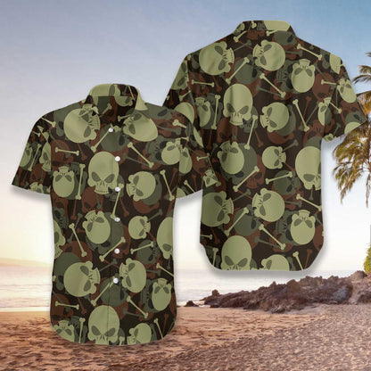 Skull And Bone Military Pattern Impressive Design Hawaiian Shirt, Hawaiian Shirt Gift, Christmas Gift