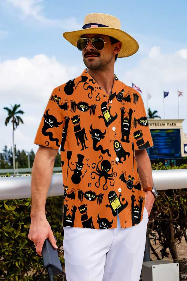 Cute Monster Silhouette Halloween Bigfoot Dramatic Hawaiian Shirt,Hawaiian Shirt Gift, Christmas Gift
