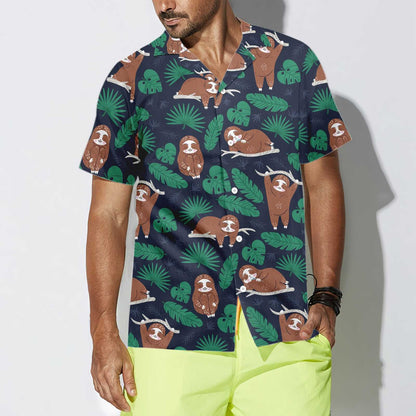 Lazy Sloth And Tropical Leaves Design Hawaiian Shirt, Hawaiian For Gift