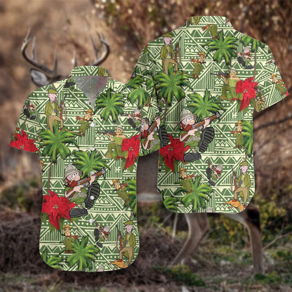 I Am A Hunter Green Geometric Pattern Hawaiian Shirt, Hawaiian Shirt Gift, Christmas Gift