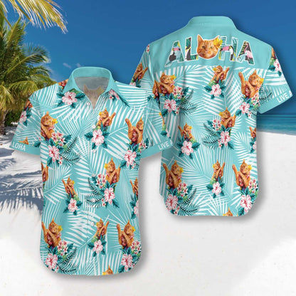 Cat Aloha On Light Sky Blue Design Hawaiian Shirt, Hawaiian Shirt Gift, Christmas Gift