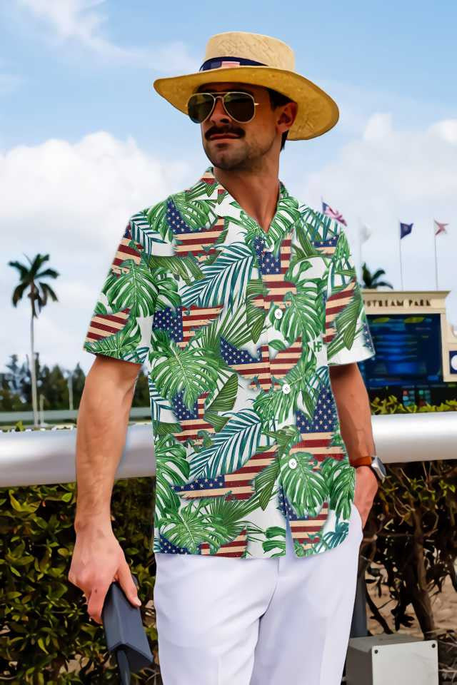 USA Flag Design Hawaiian Shirt Tropical American Eagle,Hawaiian Shirt Gift, Christmas Gift