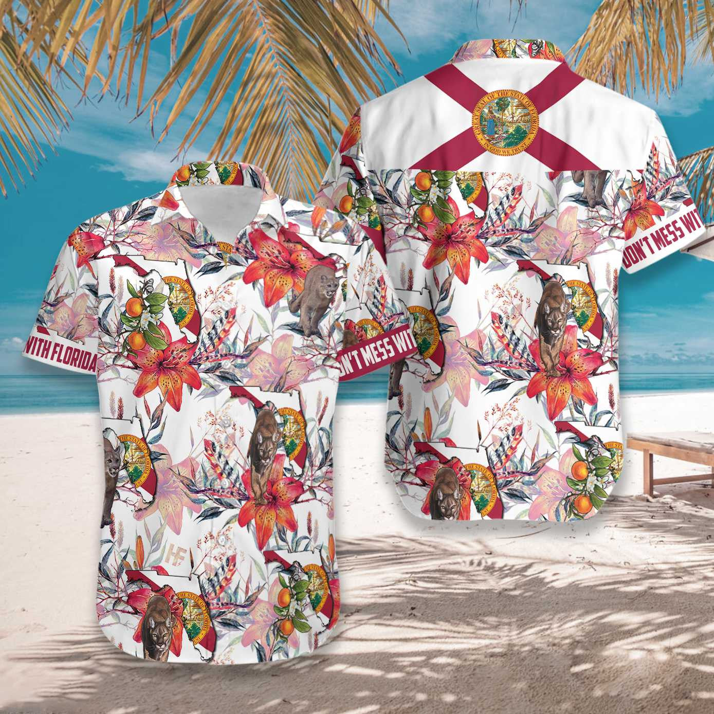 Florida Panther And Orange Blossom Design Hawaiian Shirt,Hawaiian Shirt Gift, Christmas Gift