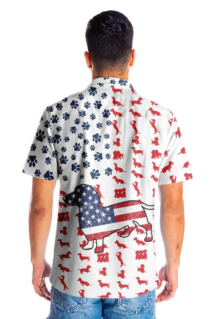 Navy And Red Texture Dachshund American Flag Hawaiian Shirt, Hawaiian Shirt Gift, Christmas Gift