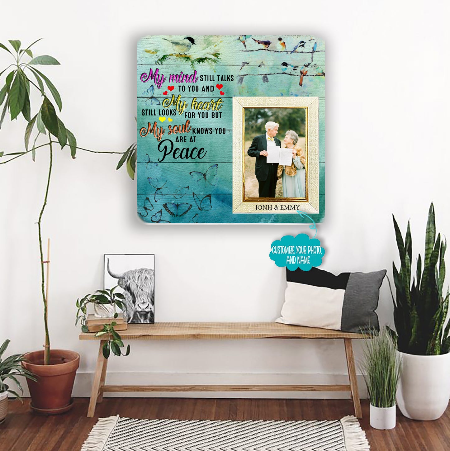 My mind still talks  to you and my heart Memorial Picture Frame - Keepsake Plaque That Holds a custom Photo - Sympathy Gift to Tribute The Loss of a Loved One