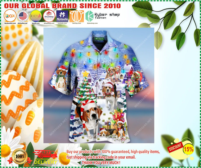Merry Beagle Christmas Unisex Hawaiian Shirt, Hawaiian Shirt Gift, Christmas Gift