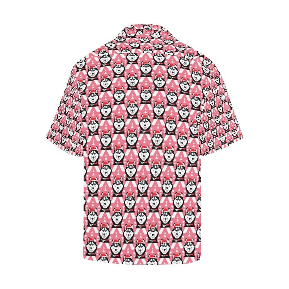 Siberian Huskies Christmas Themed Pink Background Hawaiian Shirt, Hawaiian Shirt Gift, Christmas Gift