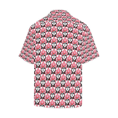 Siberian Huskies Christmas Themed Pink Background Hawaiian Shirt, Hawaiian Shirt Gift, Christmas Gift