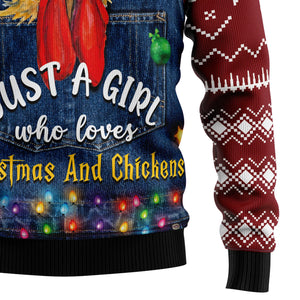 Just A Girl Who Loves Christmas And Chickens Christmas Sweater,Christmas Ugly Sweater,Christmas Gift,Gift Christmas 2024