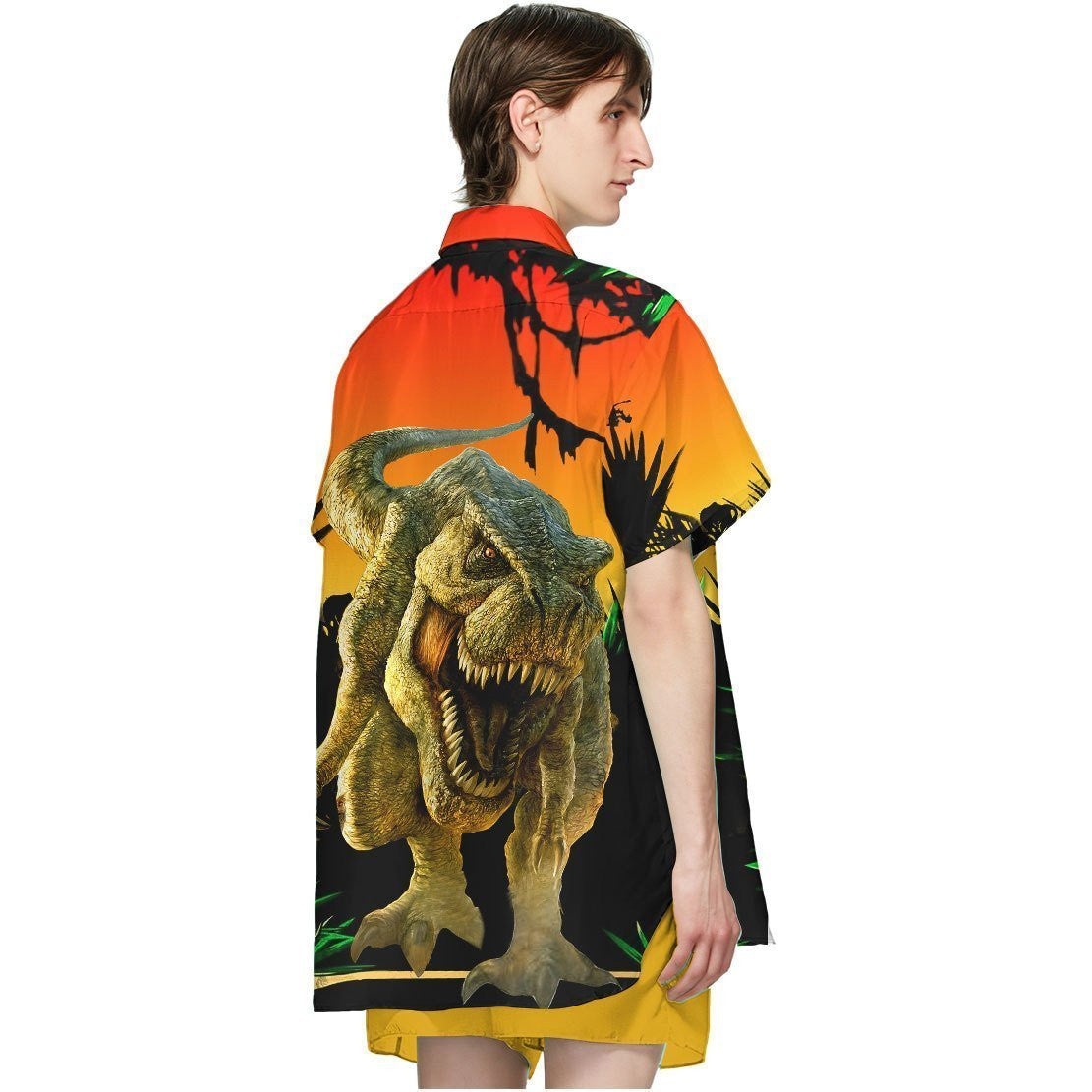 Dawn Dinosaur Tropical Background Design Hawaiian Shirt,Hawaiian Shirt Gift, Christmas Gift