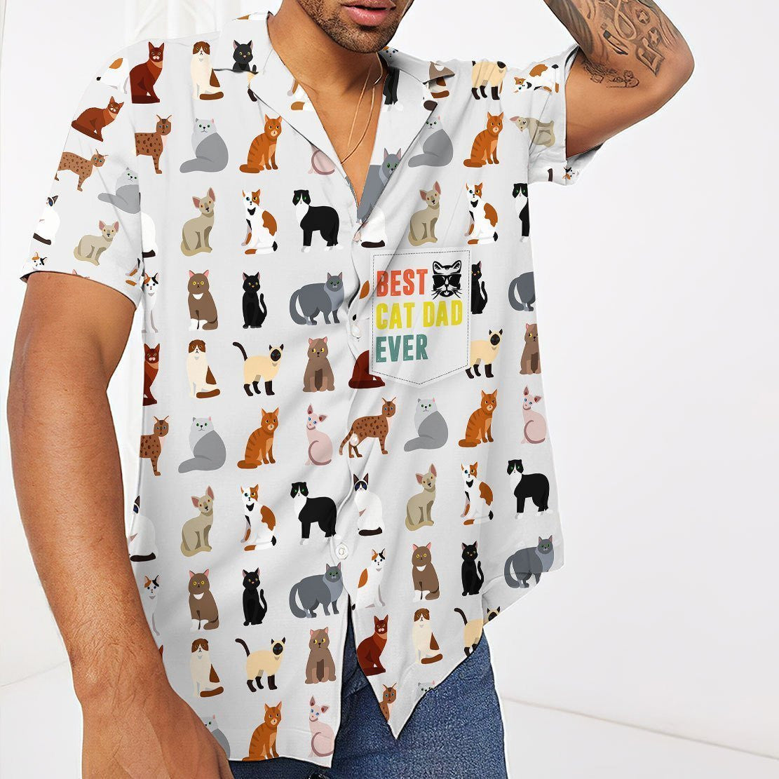 Best Cat Dad Ever Nice Ornamental Hawaiian Shirt,Hawaiian Shirt Gift, Christmas Gift
