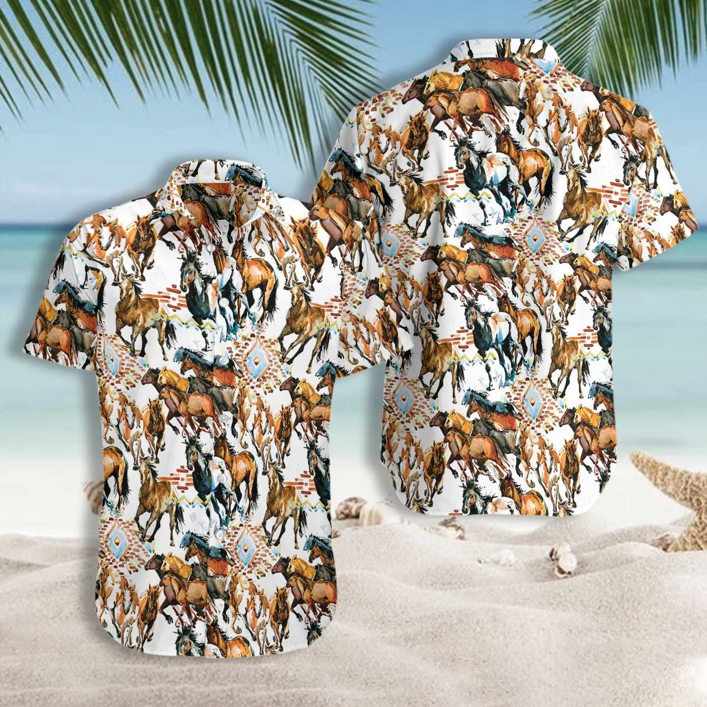 Cool Running Wild Horse With Tribal Texture Hawaiian Shirt, Hawaiian Shirt Gift, Christmas Gift