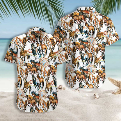 Cool Running Wild Horse With Tribal Texture Hawaiian Shirt, Hawaiian Shirt Gift, Christmas Gift