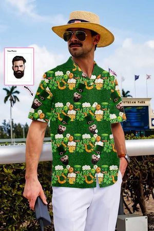 Saint Patrick's Day Beard Face Custom Photo Hawaiian Shirt, Hawaiian Shirt Gift, Christmas Gift