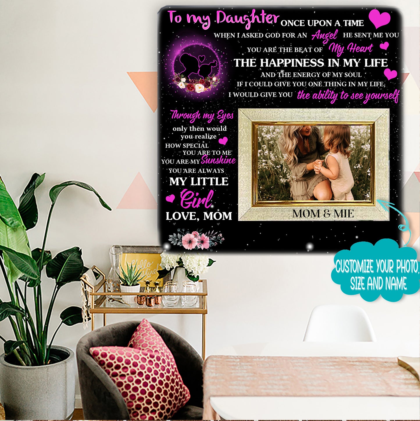 To my daughter once upon a time Mother & Daughter Engraved Wood Picture Frame Gift For Mother's Day