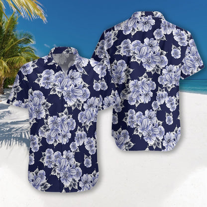 Floral Flower On Blue Background Pattern Hawaiian Shirt,Hawaiian Shirt Gift, Christmas Gift