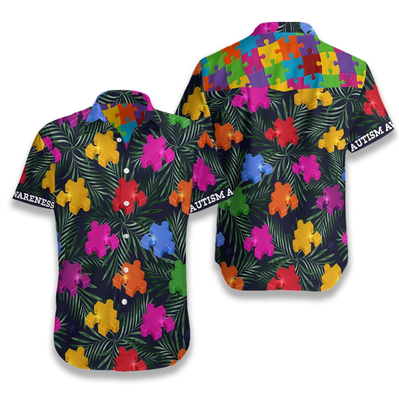Autism Tropical On Dark Pattern Hawaiian Shirt, Hawaiian Shirt Gift, Christmas Gift