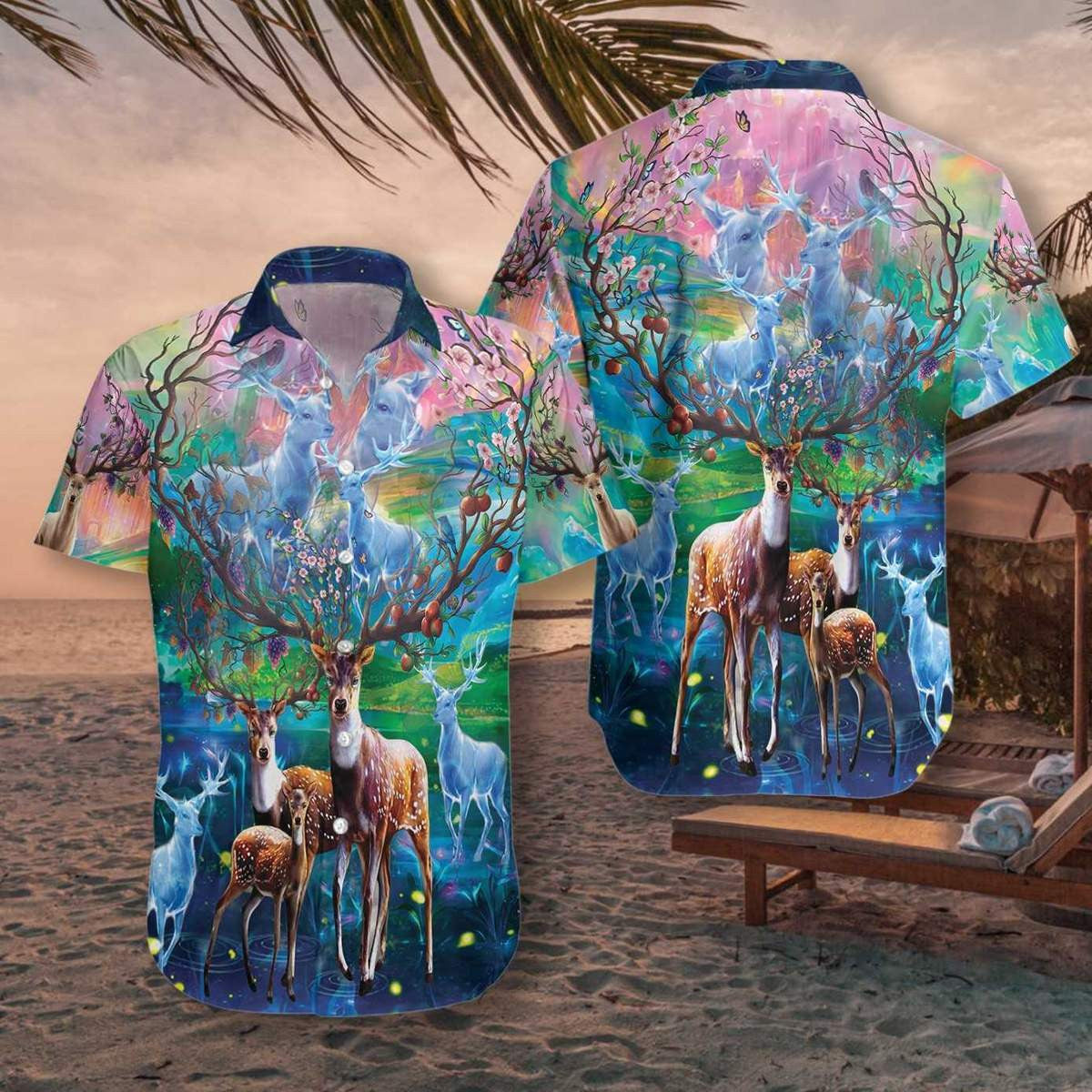 Amazing Deer In Jungle Pattern Hawaiian Shirt, Hawaiian For Gift